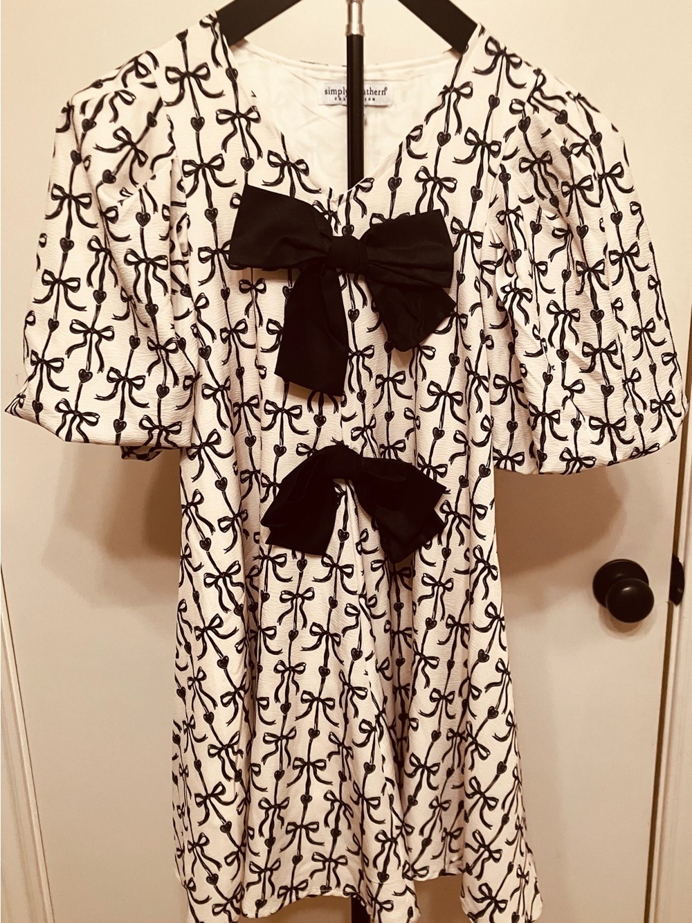 Simply Southern Coquette Bow Dress Youth Small YS Black White Ribbon Hearts